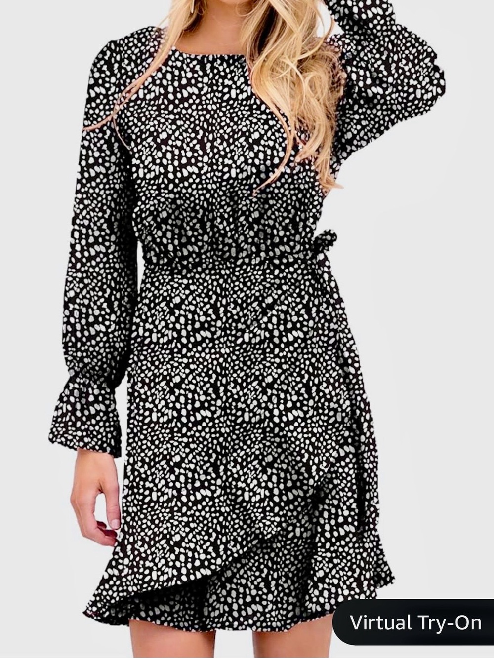 Women’s large Black & White polka dot Printed Long-Sleeve Wrap Dress worn once!